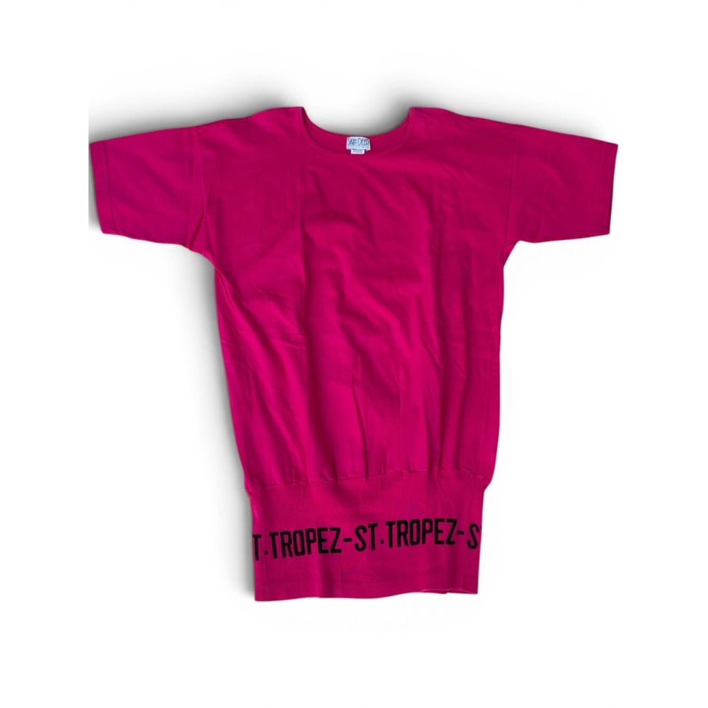 Skin Deep Vintage Hot Pink St Tropez Banded Hem Tunic Top Short Sleeve M 1980